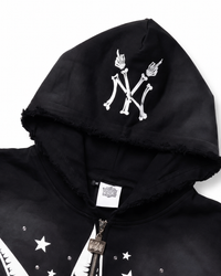 Concrete Black Jungle Skeleton Face Liberty Rhinestone Zip-Up Hoodie