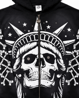 Concrete Black Jungle Skeleton Face Liberty Rhinestone Zip-Up Hoodie