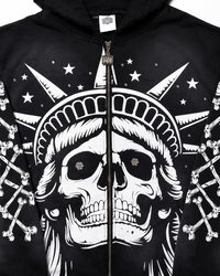 Concrete Black Jungle Skeleton Face Liberty Rhinestone Zip-Up Hoodie