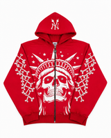Concrete Jungle Red Skeleton Face Liberty Rhinestone Zip-Up Hoodie
