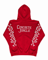 Concrete Jungle Red Skeleton Face Liberty Rhinestone Zip-Up Hoodie