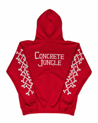 Concrete Jungle Red Skeleton Face Liberty Rhinestone Zip-Up Hoodie